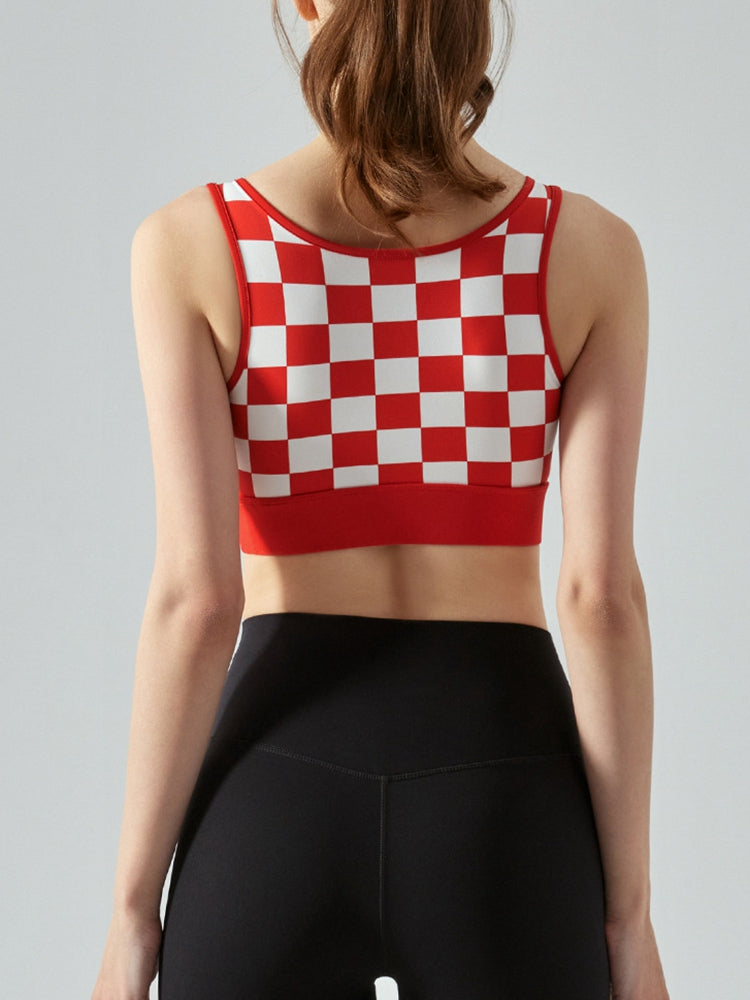 Round Neck Plaid Cropped Sports Tank Top